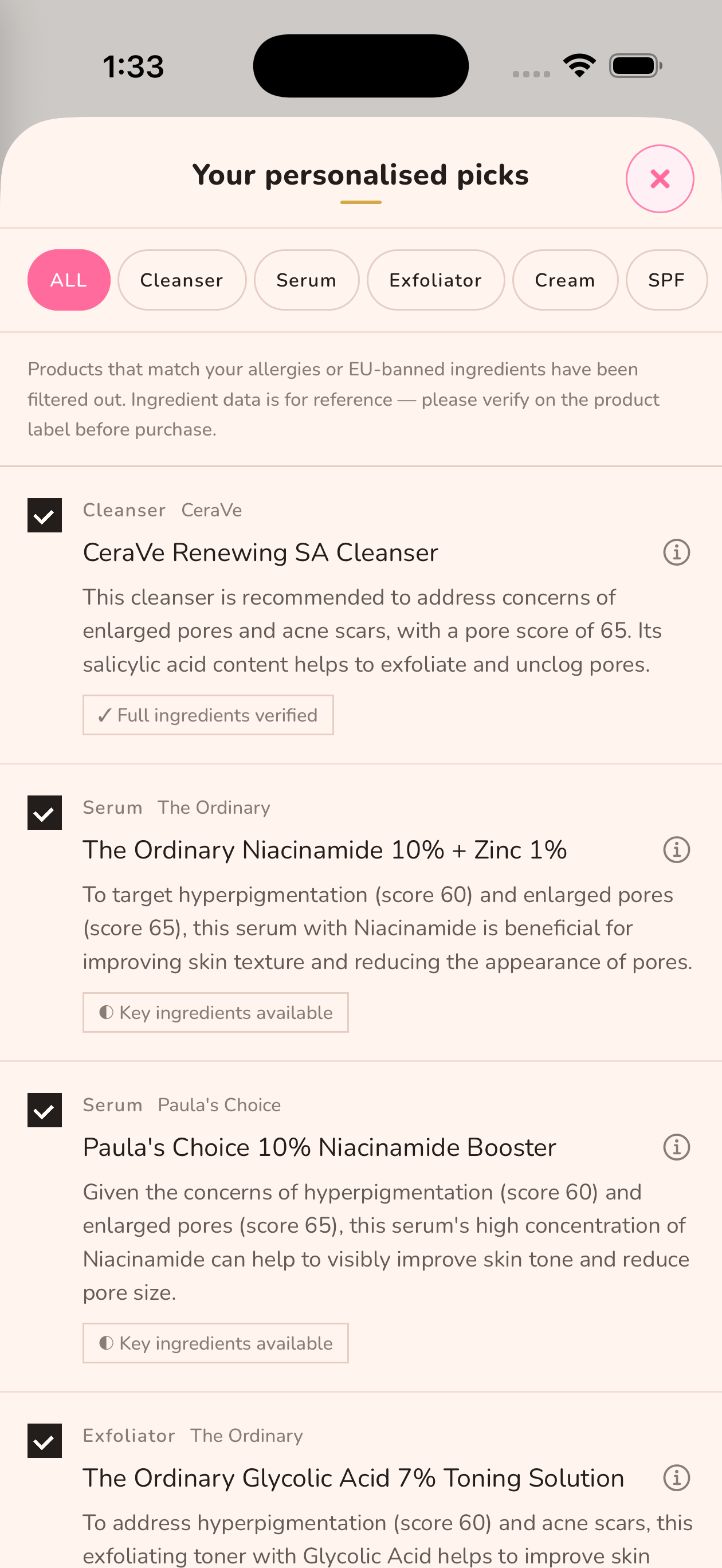 Recommended products list