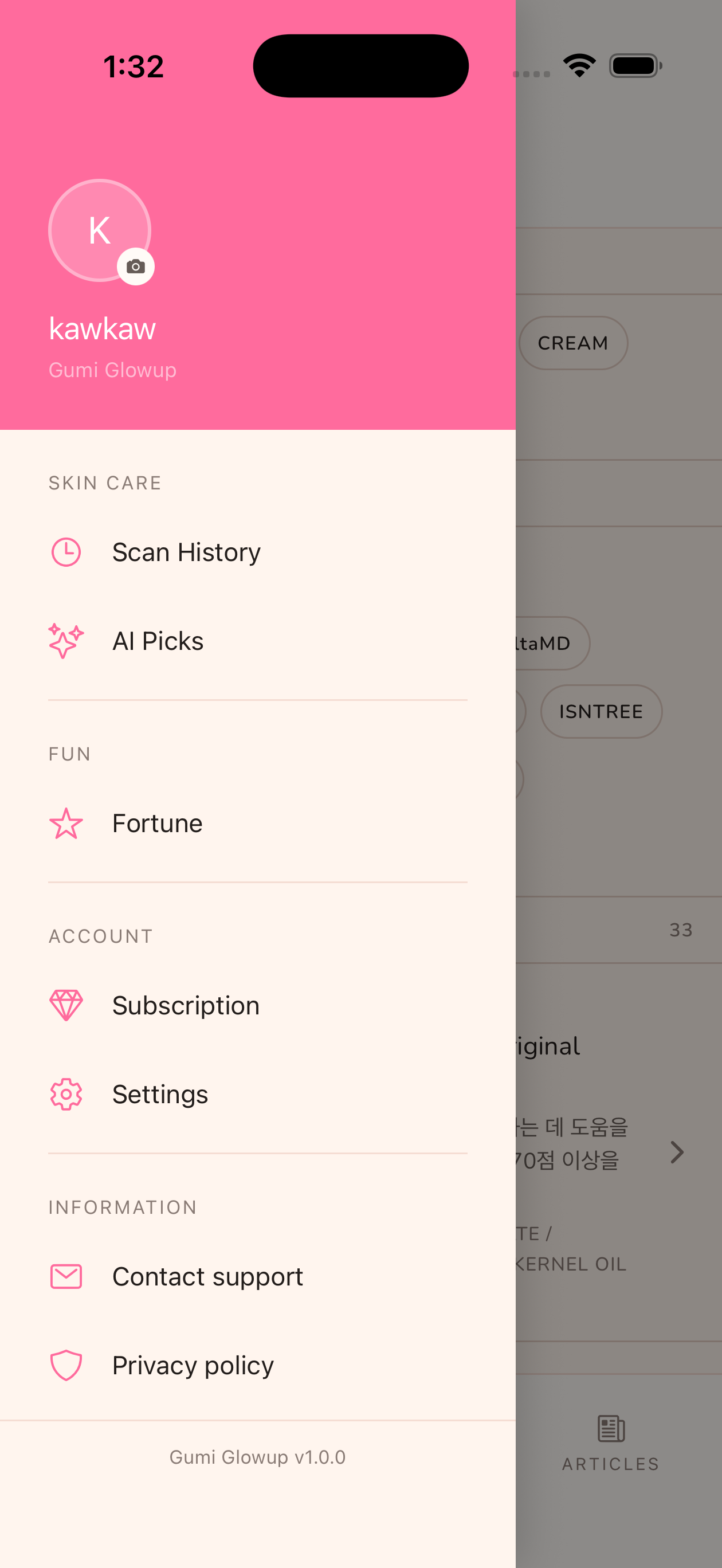 Slide menu