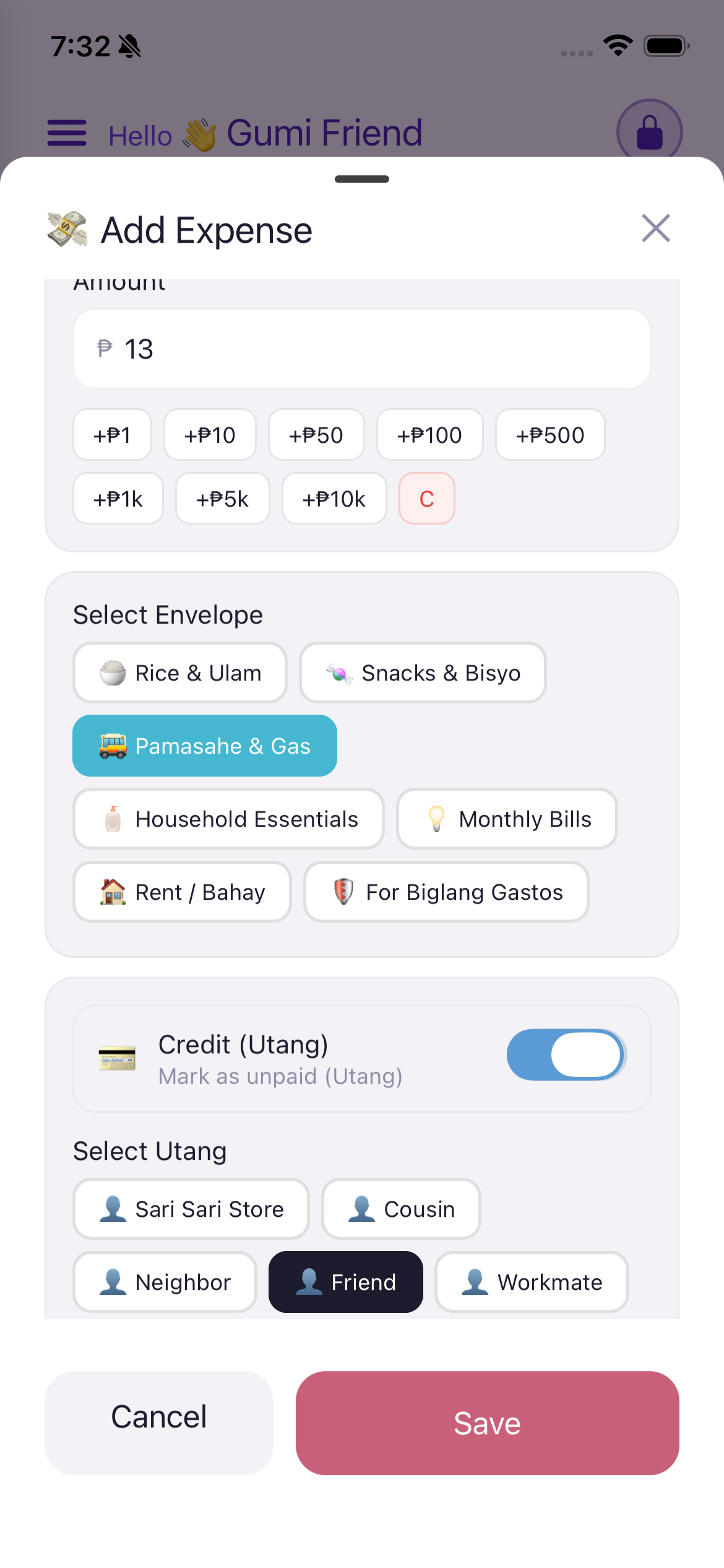 Add Expense with Utang