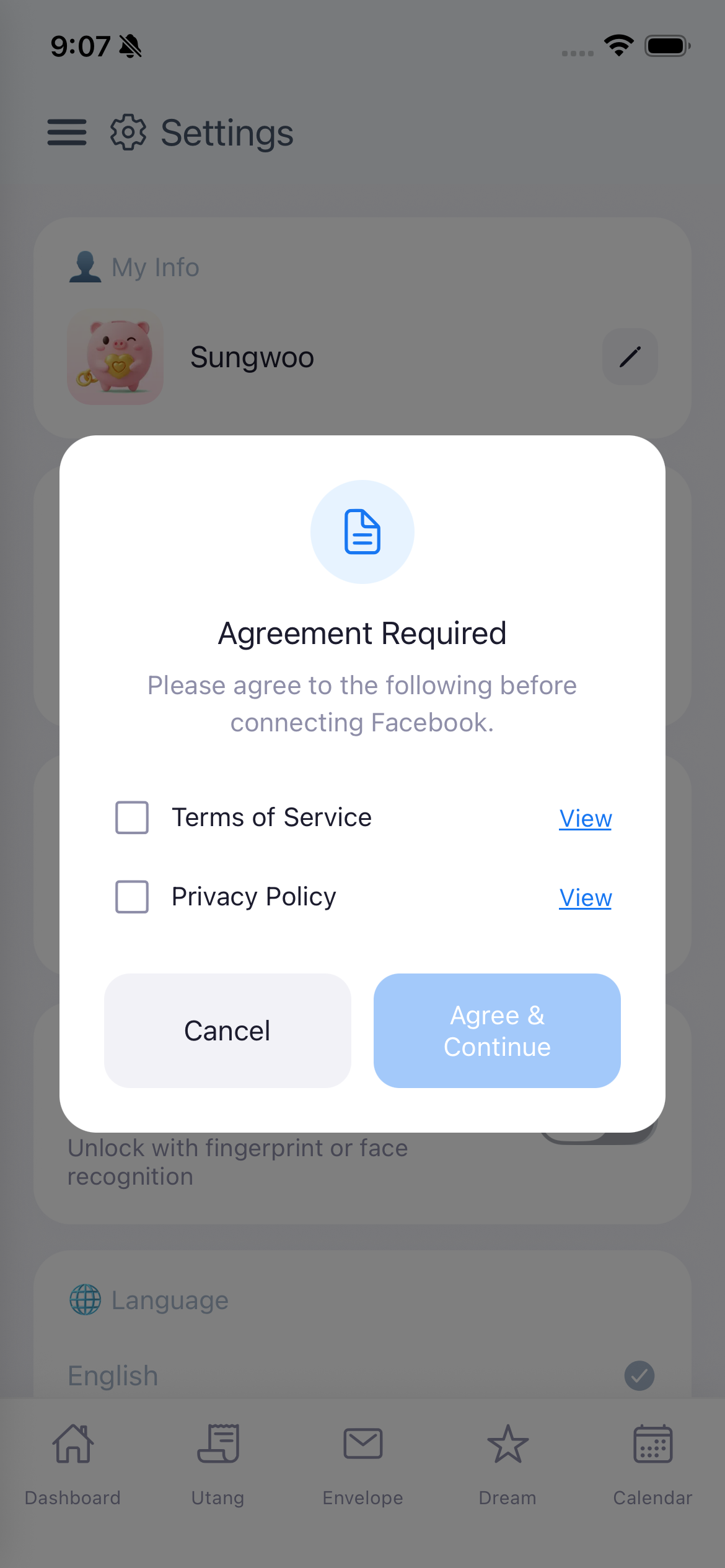 Agreement Required popup