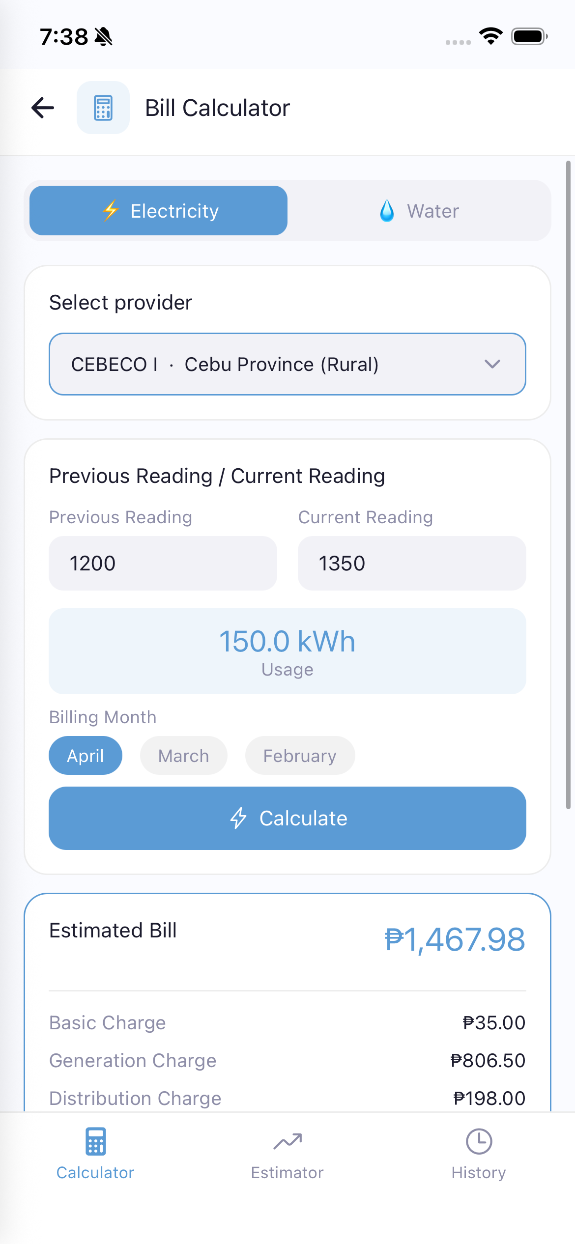 Bill Calculator input