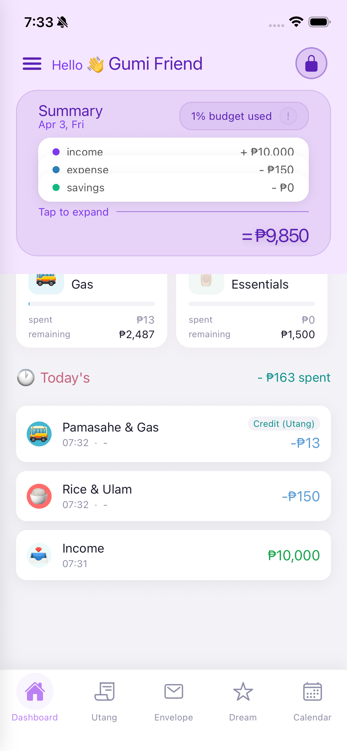 Today's transactions