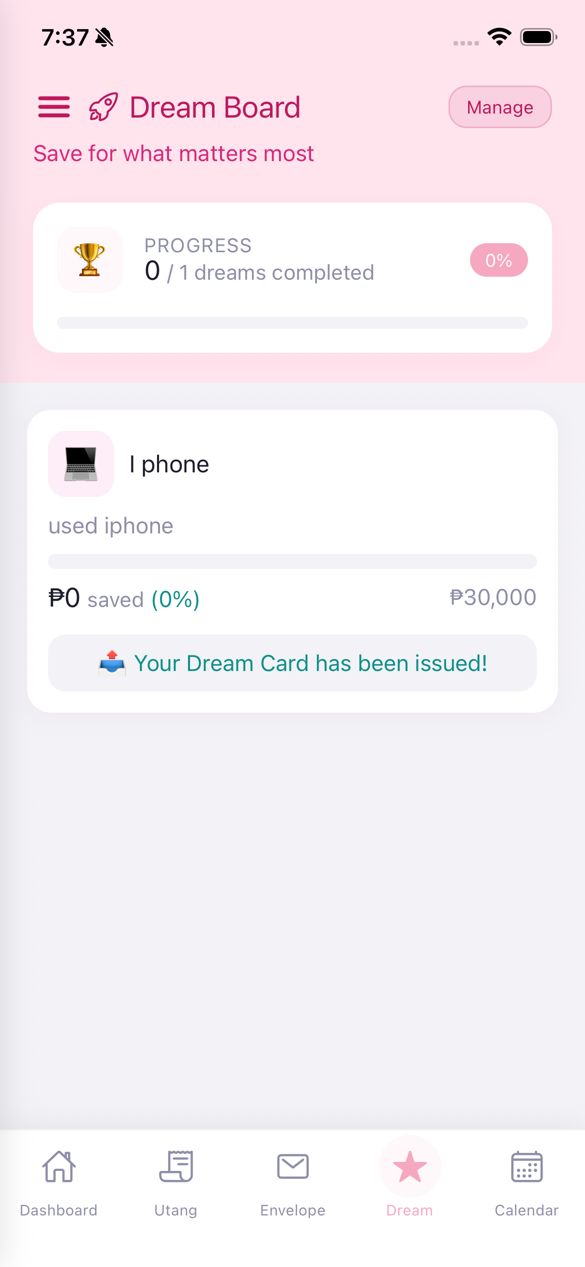 Dream Board with dream